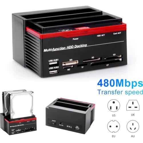 2.5"/3.5" USB 2.0 to 2 SATA Ports 1 IDE Port External HDD Hard Drive Disk Docking Station Card Reader USB2.0 M2 TF SD Slot Hub