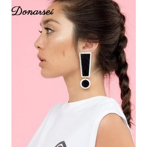 Donarsei Exggerated Black Color Exclamation Mark Drop Earrings For Women Personality Big Dangle Earrings Night Club Jewelry