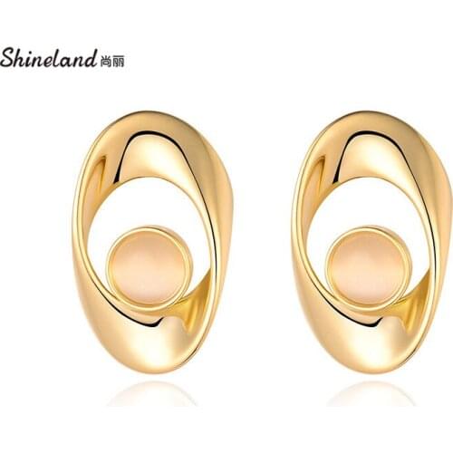 Shineland Elegant Stone Metal Stud Earrings Hot Fashion Simple Geometry High Quality Daily Jewelry for Women Girl Female Gift