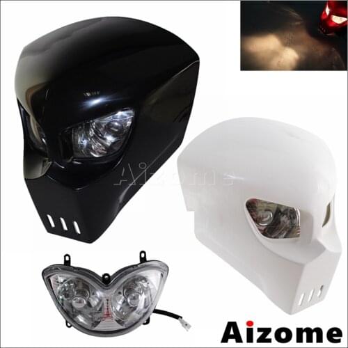 Race Special FRP Skull Headlight 12V Custom Motorcycle Headlamlp Headlight Fairing For Kawasaki Suzuki Yamaha Honda Street Bikes