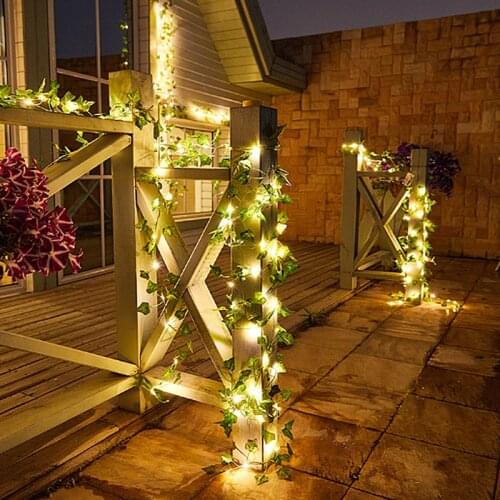 2m 20 LED Fairy Lights Artificial Rattan Leaf Battery Powered Led Lights Wedding Christmas Led Garland Garden Decoration Outdoor