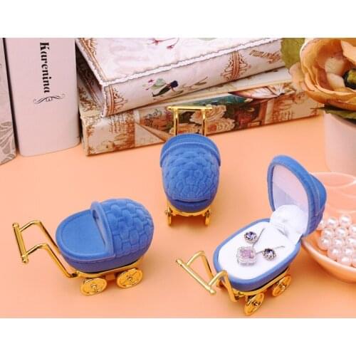 HOSENG Blue Cartoon Cute Velvet Baby Carriage Earring Box Creative Newest Women Jewelry Storage Ring Case Surprise Gift HS_448