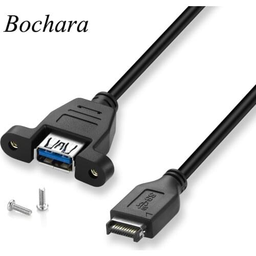 Bochara Type E Male to USB 3.0 Female Extension Cable Foil+Braided Shielded with Screw Panel Mount
