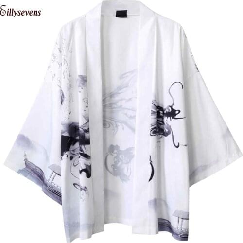 Kimono Traditional Men Women Loose Cloak Seven-quarter Sleeve Cardigan Sunscreen Clothes Japanese Kimono Yukata Asian Clothing