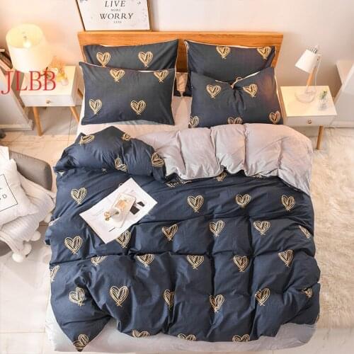 AB side winter bedding set A side polyester + B side coral fleece flat sheet heart duvet cover set home textile bed linens 3/4pc