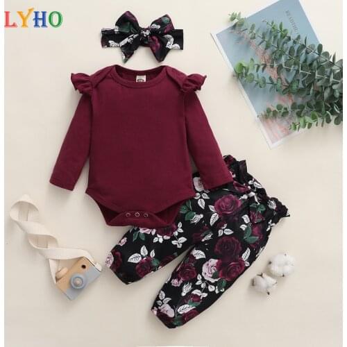 LYHO Baby Girls Clothes Sets Long Sleeve Toddler Outfit 2021 Spring Top & Pants Kids Clothing Infant Winter Rose 3 Piece Set