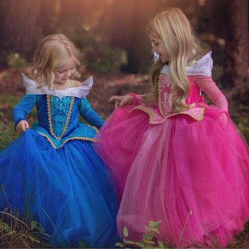 Sleeping Beauty Cosplay Costume Fantasy Kids Princess Aurora Dresses Girls Halloween Costume For Kids Party Dress