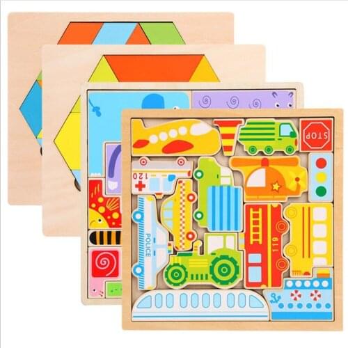 Colorful 3D Cartoon Animals Vehicle Wood Puzzles Jigsaw Toys Children Intelligence Development Baby Early Educational Toys