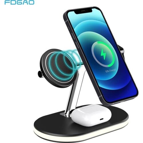 15W 3 in 1 Magnetic Wireless Charger Stand For Magsafe iPhone 12 Pro Max Apple Watch 6 5 4 3 2 AirPods Pro Qi Fast Charging Dock