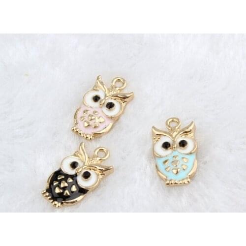 Cute Adorable Owl Pendant Gold Base Enamel Charms Fashion DIY Handmade Bracelet Necklace Jewelry Accessories