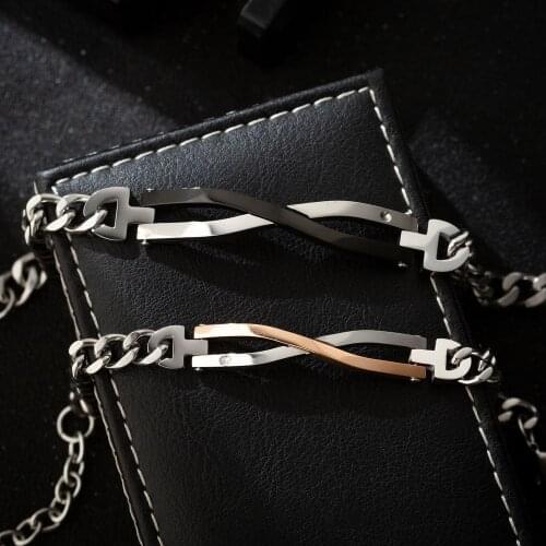 Fashion Luxury Stainless Steel Crystal Cross Couple Matching Bracelets For Women Men Valentines Day Jewelry Set Gift Wholesale