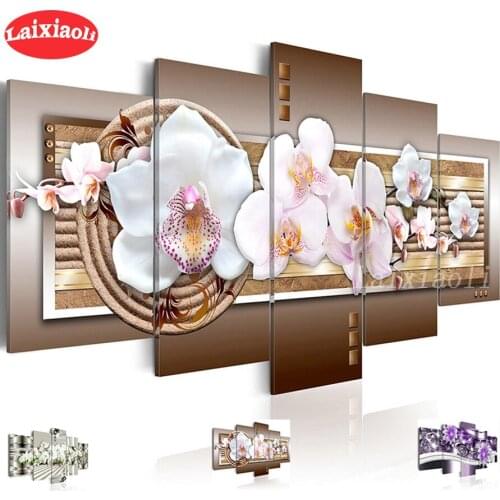 5 Pieces White Spot Butterfly Orchid diamond painting diamond embroidery full square/round drill puzzles for the new year 2020