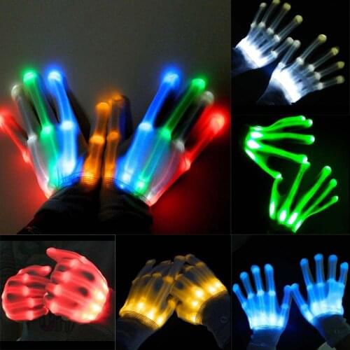 LED Light Glowing Gloves Finger Lighting Electro Rave Party Dance Skeleton Halloween New