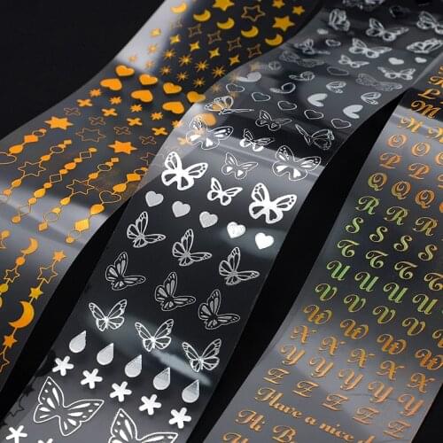 PET Long Strip Butterfly Heart Snowflake Silver Stamping Hand Account Decoration Stickers
