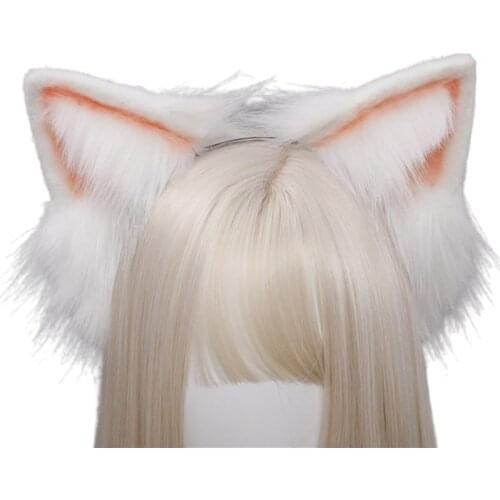 Animal Anime Faux Fur Kitten Wolf Ears Headband Kawaii Plush Lolita Headdress Hair Hoop Halloween Cosplay Costume Party