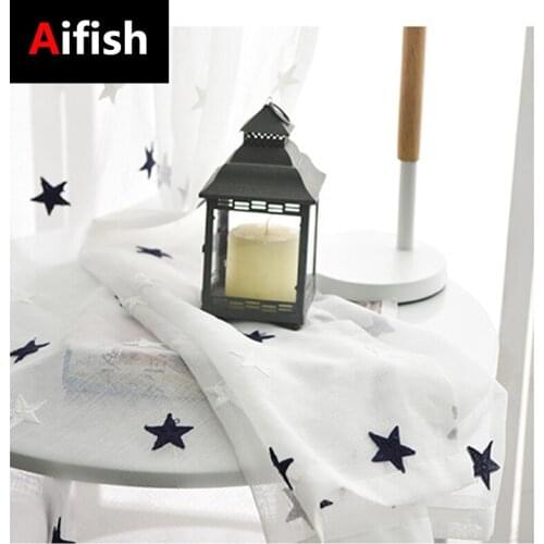 Children Decorative Curtain Star Embroidery White Linen Tulle Cortinas For Living Room Pink Star Sheer Drapes Bedroom Decoration