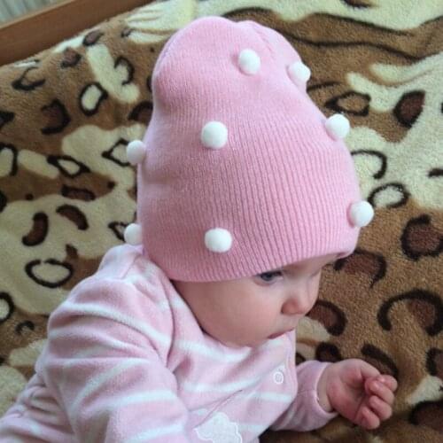 Winter Knit Hat Baby Autumn Soft Beanies cap Elastic Pompom Decoration Spring Warm Girl Boy Children Christmas Hat