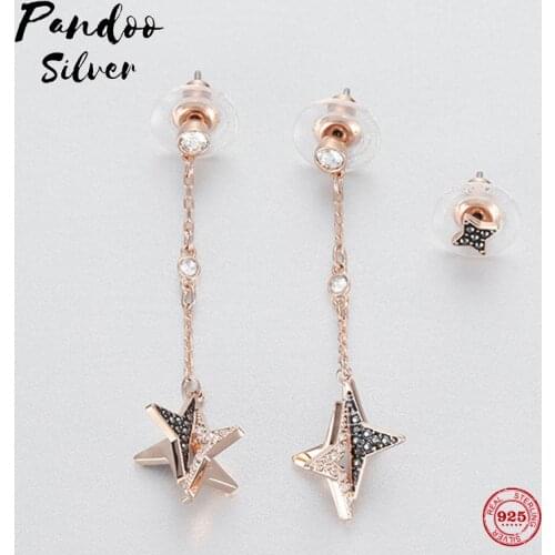PANDOO Fashion Charm Sterling Silver Original 1:1 Copy, Stars Gorgeous Dazzling Long Fashion Earrings Women Luxury Jewelry Gifts
