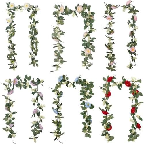 200cm Silk Roses Lvy Flower Vine Artificial Flowers Green garland For Home Wedding Garden Decoration Hanging Rattan Wall Decor