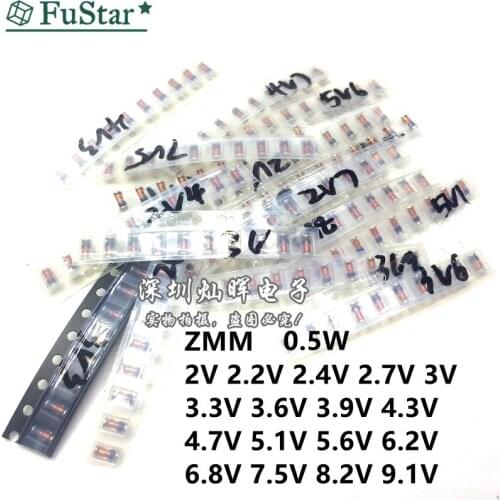 1/2W 0.5W ZMM SMD 2.0V~9.1V Zener diode 1206 Package 17valuesX 10pcs=170pcs,Voltage Regulator Diode Regulated Power Supply