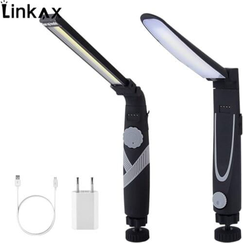 Stepless Dimming COB Work Flashlight Rechargeable Rotation Foldable LED Work Light With Magnet Power Display USB Charger Cable