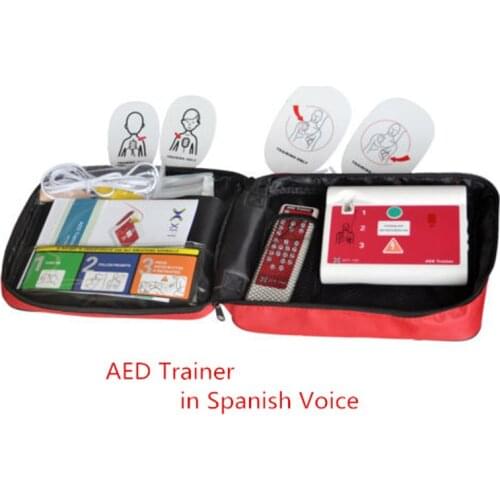 1set AED Trainer First Aid Teaching Training Machine CPR School Rescue Skill Inspection English & Spanish Tone Accent Voice