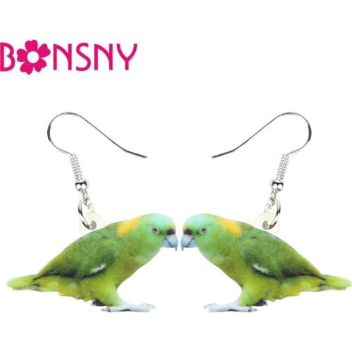 Bonsny Acrylic Green Naked-eyed Cockatoo Parrot Earrings Drop Dangle New Bird Jewelry Party Charms Gifts For Women Girls Friends