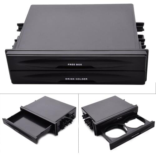 Universal Car Auto Double Din Radio Pocket Drink Cup Holder Storage Box Black