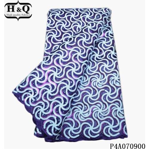 H&Q embroidery french luxury sequins organza fabric 5 yards a piece 2021 high quality african nigerian lace fabric with stones