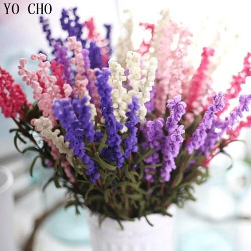YO CHO Artificial Lavender fake Flowers Bouquet Spray Stems Beautiful Design 43cm Home Wedding Mariage Party hotel Decor flore