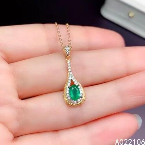 Fine Jewelry 925 Pure Silver Inlaid Natural Emerald Girl Luxury Vintage Water Drop Chinese Style Gem Pendant Necklace Support De