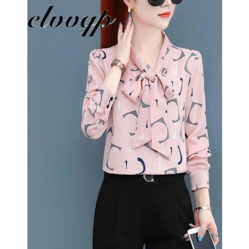 Women Spring Autumn Style Chiffon Blouses Shirts Lady Casual Long Sleeve Bowknot Elegant Office Work Chiffon Blusas Tops