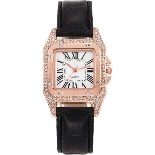 Fashionable casual ladies watch spot set auger ms Roman square watch women watch female skin with table trill