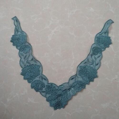 1 Piece 28*22cm Blue Fabric Flower Venise Neckline Small Lace Sewing Applique DIY Craft Lace Collar Clothing Accessories