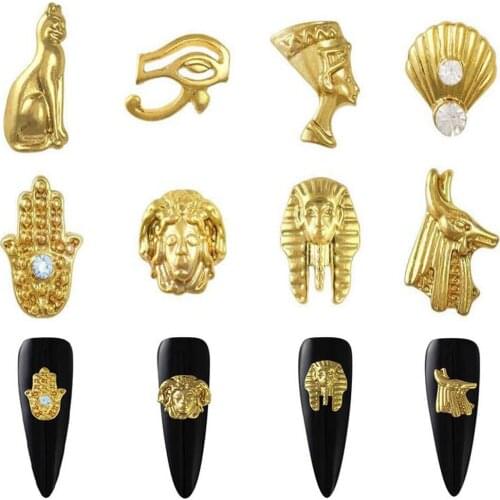 10PCS Egyptian Cleopatra Nail Art Decorations,8 Styles Egypt Pharaoh Golden Metal Alloy Charms For Nails Design Supply D9003(2)