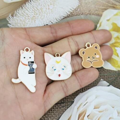 10pcs Kawaii Animals Cats Bear Enamel Charms Pendant Cute Metal Earrings Finding Fit DIY Bracelet Fashion Jewelry Accessory