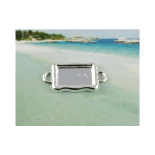 300 Silver Color plated Cabochon Settings Pendant Trays glue on bail picture frame rectangle link A12191SP
