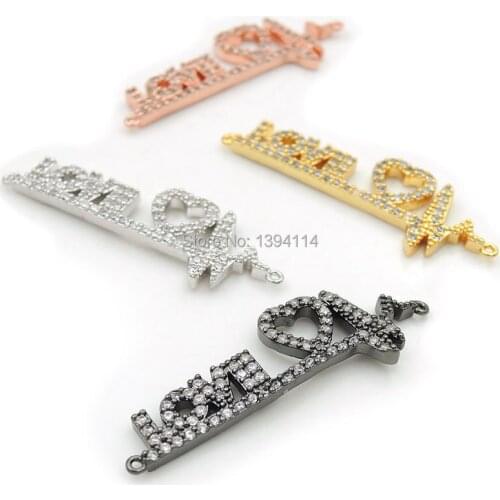 36*9*2mm Micro Pave Clear CZ Heartbeat Of Love Connectors Fit For Men And Women Making Bracelets Jewelry
