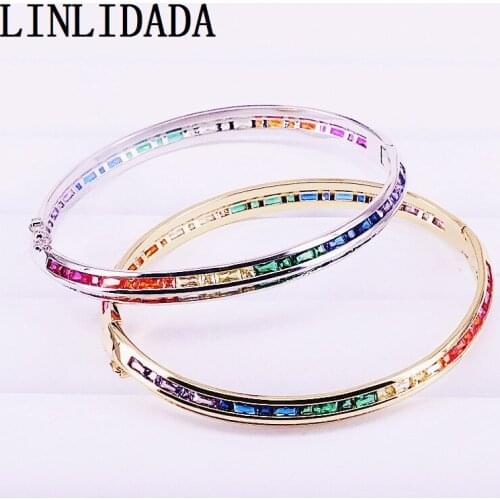 4Pcs High Quality Colorful CZ Zircon Rainbow Charm Bracelet & Bangle for Women Gold Jewelry
