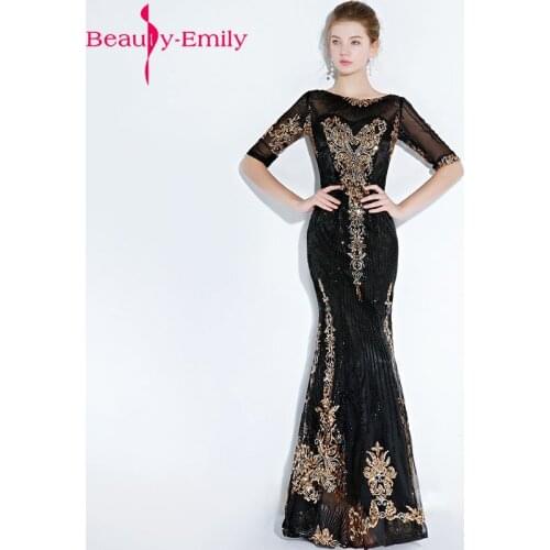 Beauty Emily Elegant Beads Mermaid Evening Dresses 2018 O Neck Long Formal Evening Gowns Party Prom Formal Party Dresses
