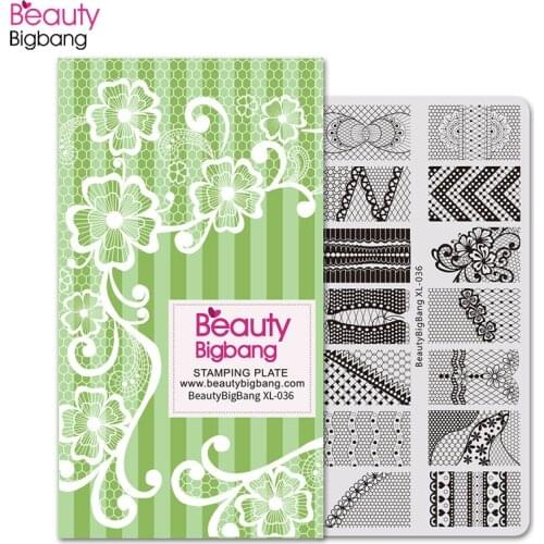 BeautyBigBang Vintage Stainless Steel Stamping Plates Rectangle Sexy Lace Rose Theme Printing DIY Nail Art Template BBB XL-036