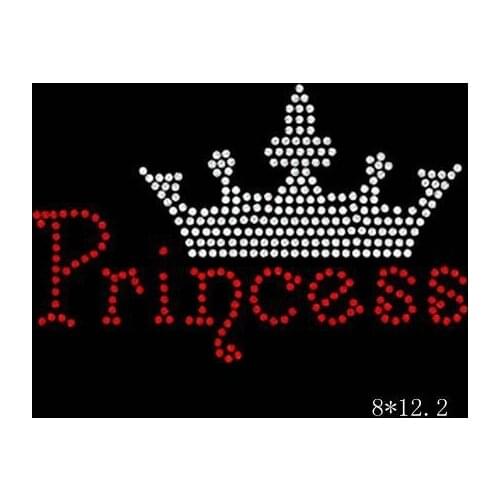 Free Shipping Hot Fix Rhinestones Motifs Iron wish stars in white clear crystal with red crown with a princess