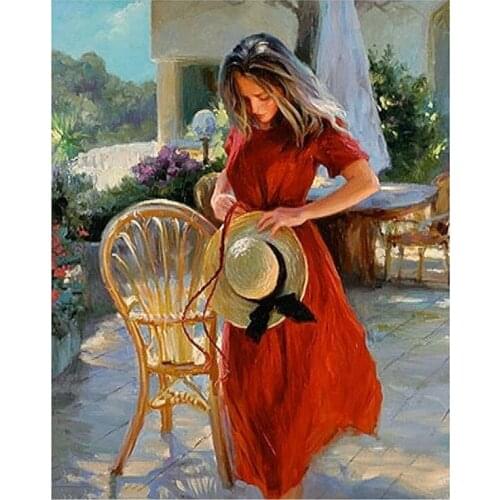 DIY Digital Painting By Numbers Package girl in the park oil painting mural Kits Coloring Wall Art Picture Gift frameless