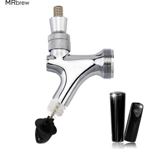 Chrome Plated Beer Faucet Tap with Black Lever, Faucet Plug Cleaning Brush & Tap Nipple Sanitary Cover