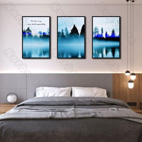 Art Natural Landscape Picture Canvas Painting Wall Poster Dreaming Blue Forest and River for Living Room Bedroom Wall Decoration