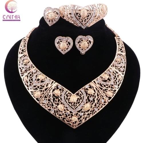 Statement necklace with earrings bracelet Jewelry sets Trendy Boho crystal women necklace for party wedding Hot sale 2017