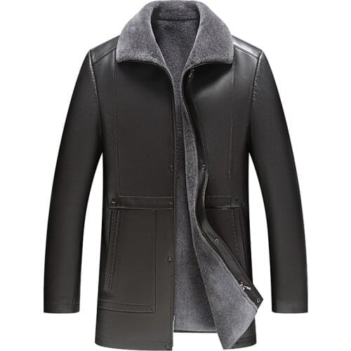 Fur in one Haining leather jacket for middle-aged and old men