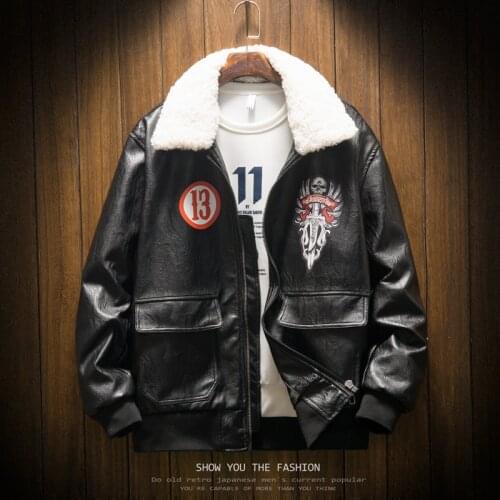 Eagle Great Black Pilot Biker Mens Jacket Detachable Collar Male Faux Leather Coats Windbreaker J8017