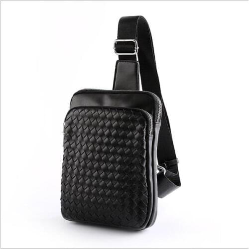 Fashion Diamond Lattice Men Chest Bag PU Leather Casual Sling Crossbody Bag Travel braided Knitting Shoulder Bags Brand New