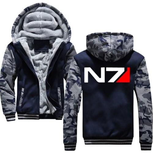 Men Mass Effect N7 Zipper Jacket Sweatshirts Thicken Hoodie Coat Casual sweatshirts men fashion